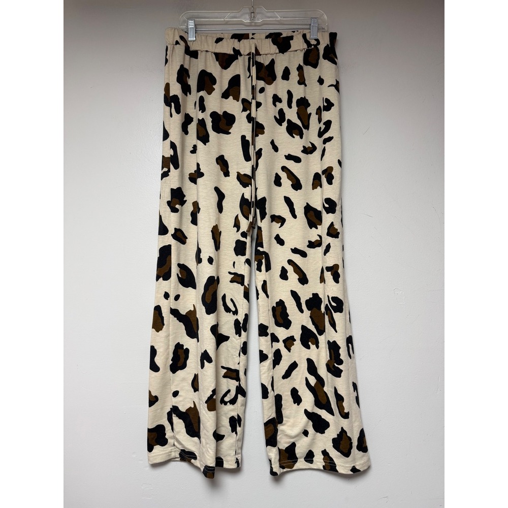 Leopard Print Wide-Leg Lounge Pants - Cream